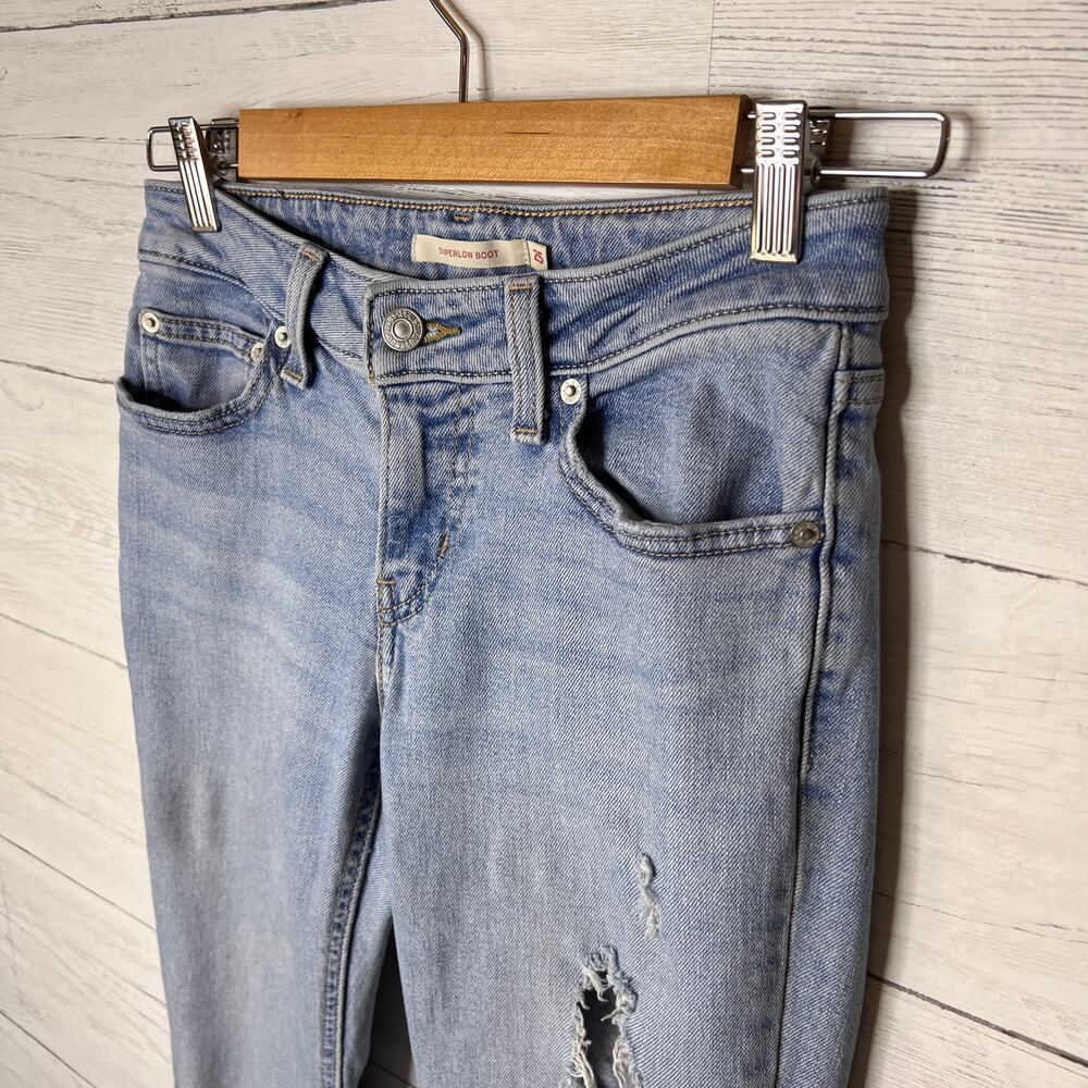 Levis Jeans Womens Size 25 Superlow Boot Light Wash Distressed - Picture 8 of 16